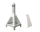 pyramid outdoot stainless steel fire pit, triangle fire place wind breaker, stainless steel fire place outdoor, ls bilodeau fire pit